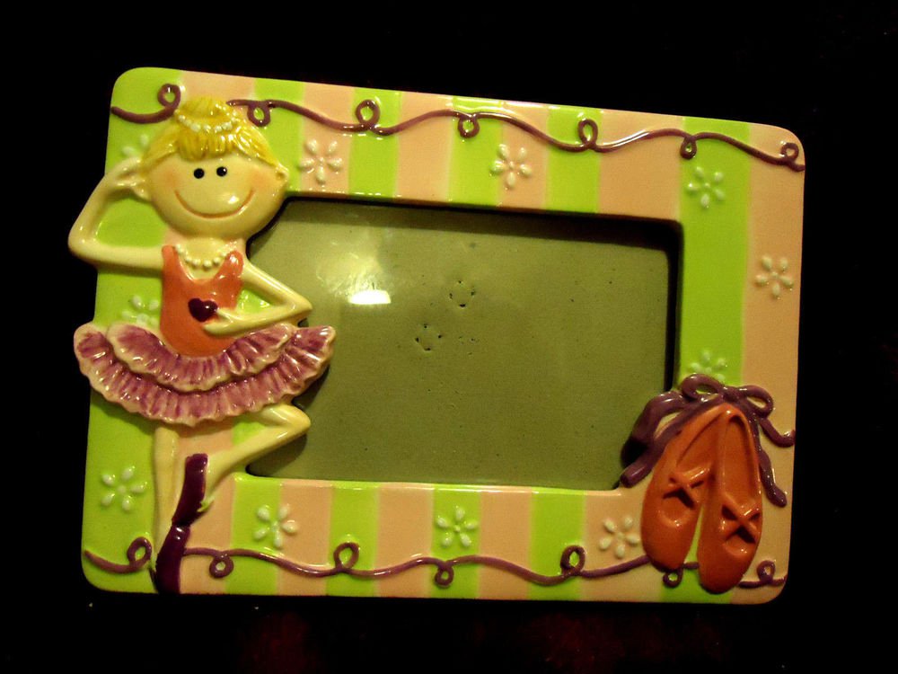 GIRL'S PICTURE FRAME WITH BALLERINA/SHOES-PINK/GREEN/PURPLE..FRAME 9" X 6 1/2"