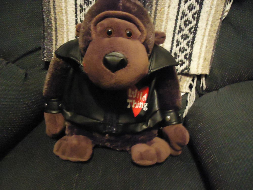LARGE BLACK GORILLA BY DAN DEE....LEATHER JACKET WITH WILD THANG
