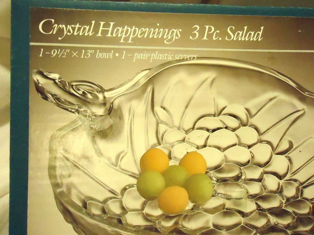 VINTAGE INDIANA GLASS CRYSTAL SALAD SET 3 PC. WITH BOX....GREAT SIZE