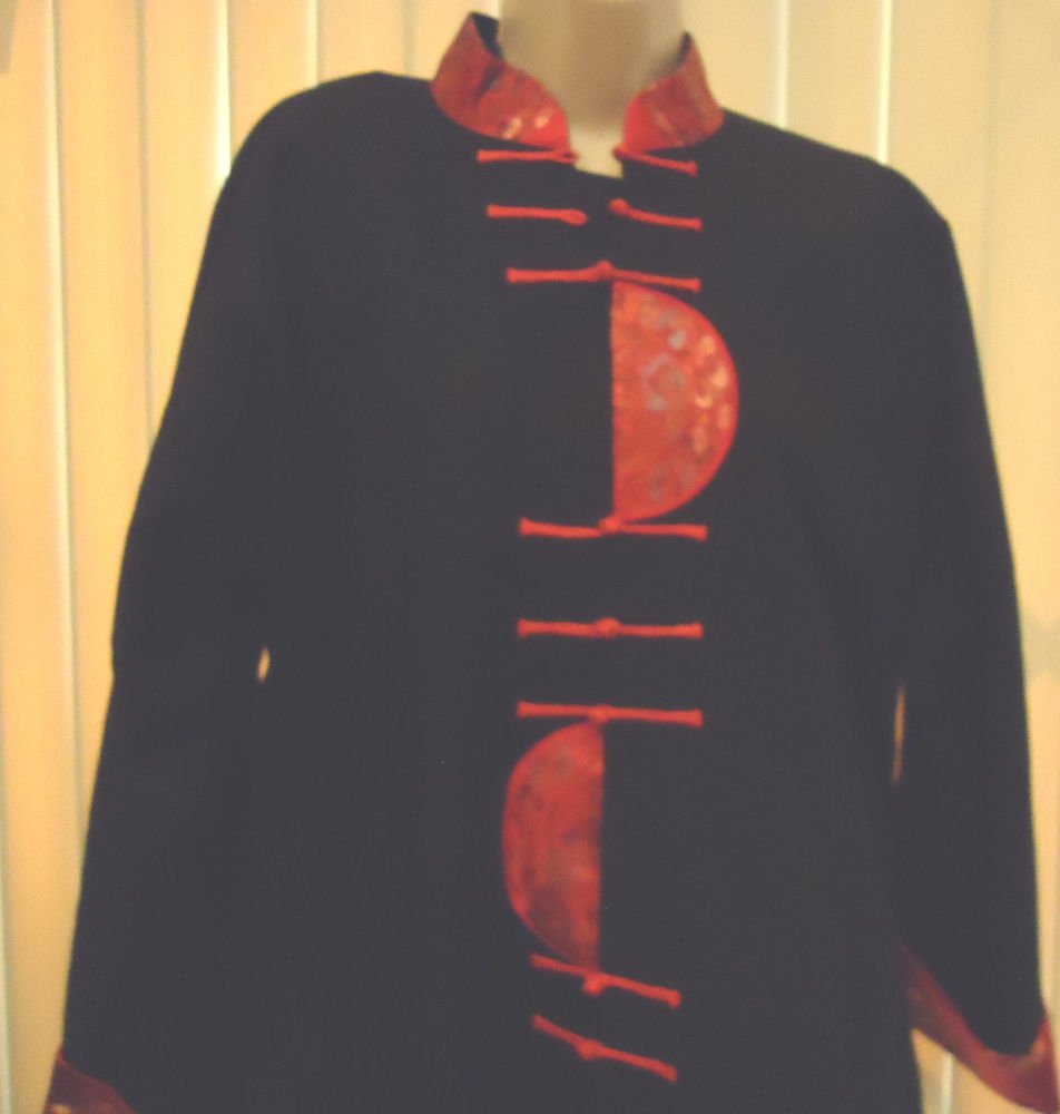 AOHANG'S DESIGN BLACK & RED ORIENTAL BLOUSE/TUNIC TOP/LINED/LONG SLEEVES..SIZE L