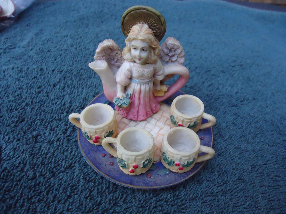 BEAUTIFUL & DELICATE ANGEL/4 CUPS/TRAY MINATURE TEA SET.. SO DIFFERENT & UNIQUE