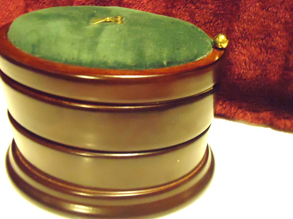 SOLID MOGOHANY WOOD 3 TIER SEWING BOX BY BONBAY CO....5" TALL & 7 1/2" WIDE
