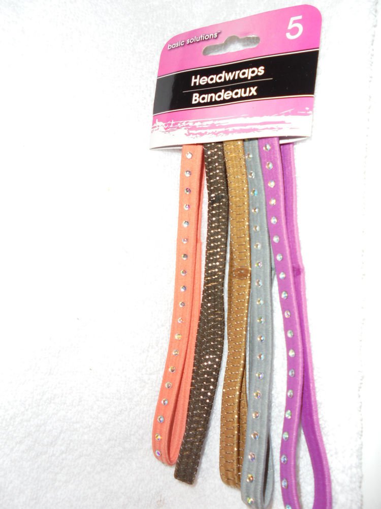 NEW IN PACKAGE 5 HAIR WRAPS/HAIR STYLING HOLDERS PK, WHITE, PUR, BLACK & WHITE..