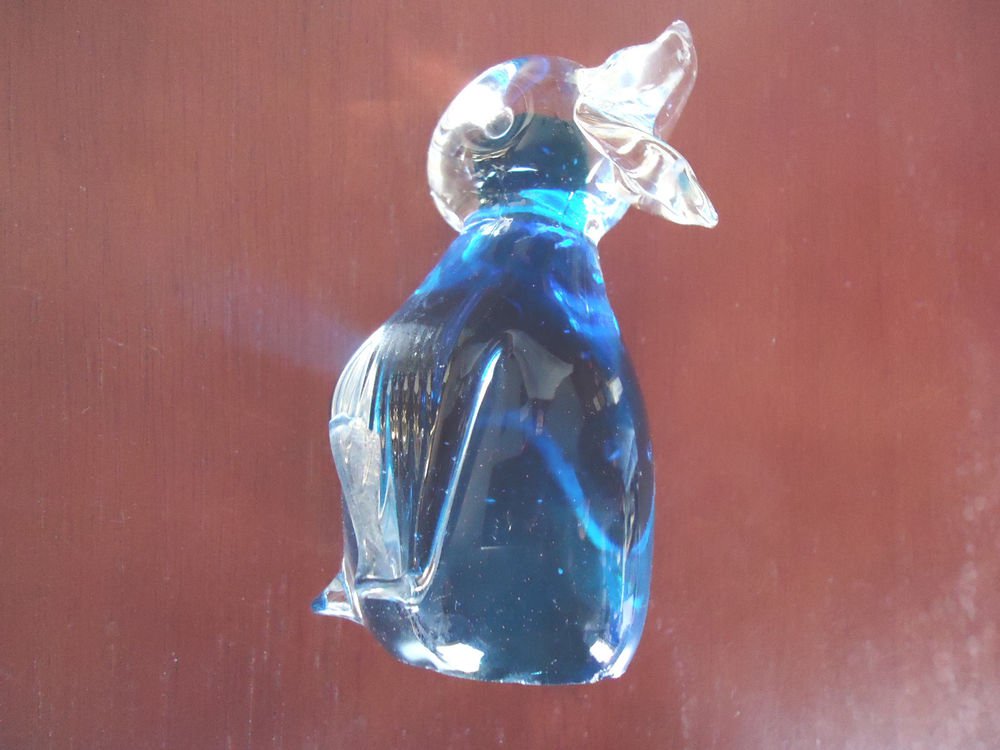 VINTAGE BLUE & CRYSTAL DUCK PAPERWEIGHT....NICE ACCENT...4 1/4" TALL