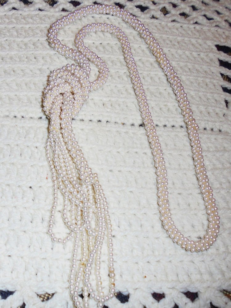 LONG TIGHT WOVEN SEED PEARL CLUSTER BEAD NECKLACE UNMARKED **ESTATE SALE FIND