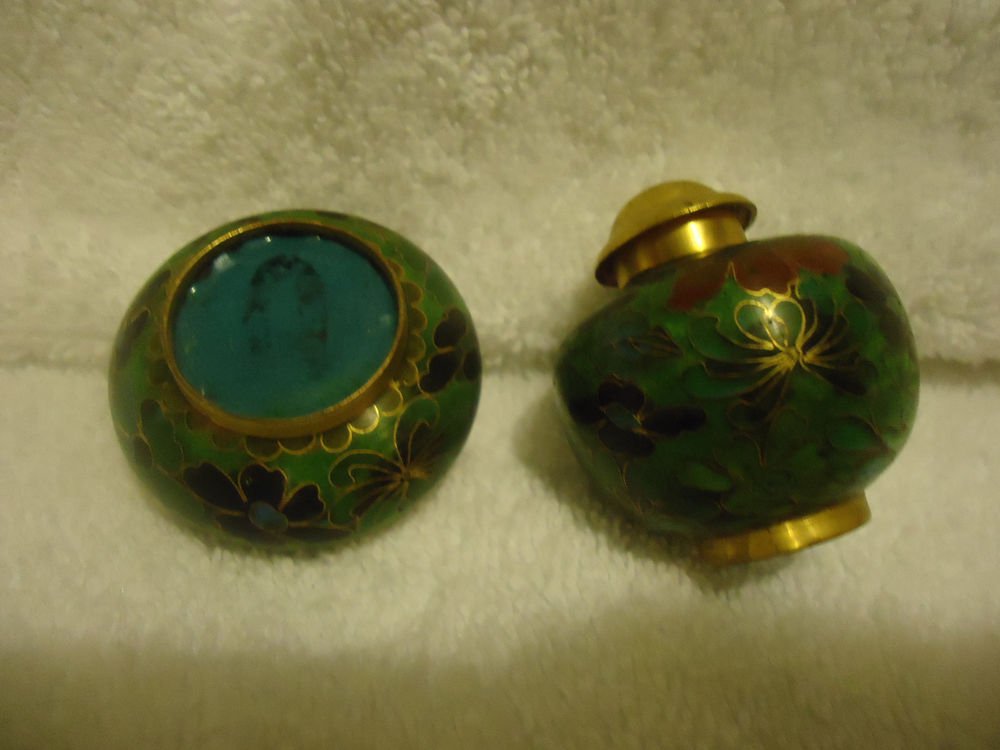 VINTAGE CLOISONNE ENAMEL ON BRASS FLORA LOPEN SALT & PEPPER SET...NICE