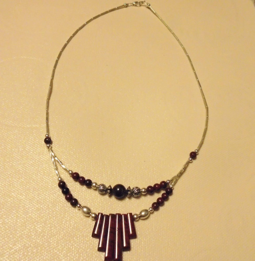 LADIES DOUBLE STRAND BEADED NECKLACE...APP 19"...SILVER & BROWNTONE BEADS...