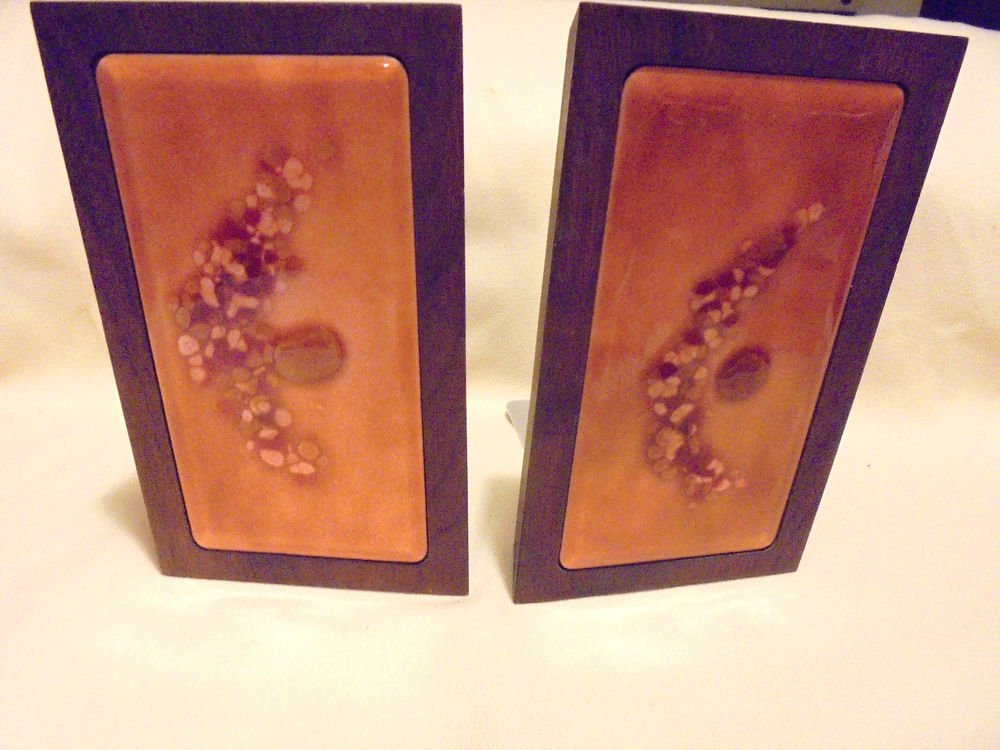 ENAMELED ART, WOOD & METAL BOOKENEDS BY BOVANO OF CHESHIRE CONN..UNIQUE