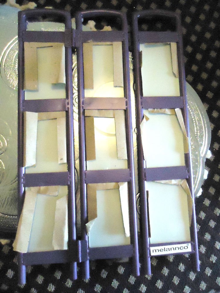 NICE PURPLE METALLIC FOLDING SCREEN PICTURE FRAME..HOLDS 9 2" X 3" PHOTOS