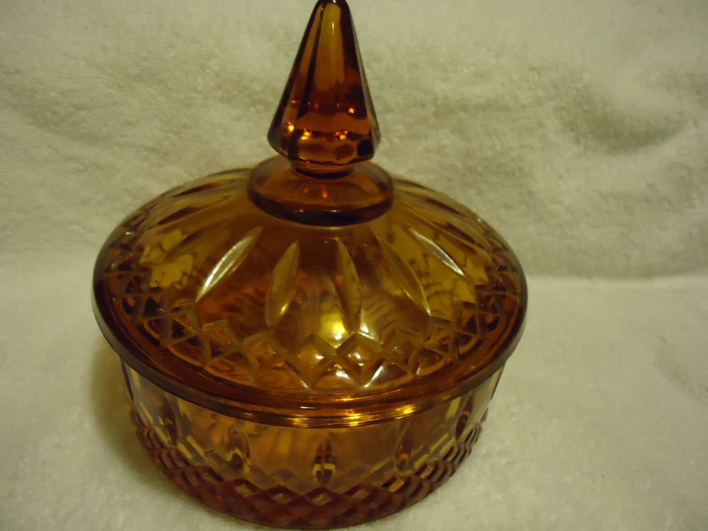 VINTAGE AMBER INDIANA GLASS COVERED CANDY DISH/BOWL WITH LID...VERY OLD