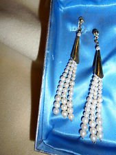 3" HANGING PEARL & GOLDTONE STYLISH EARRINGS....GREAT ACCENT.....UNIQUE