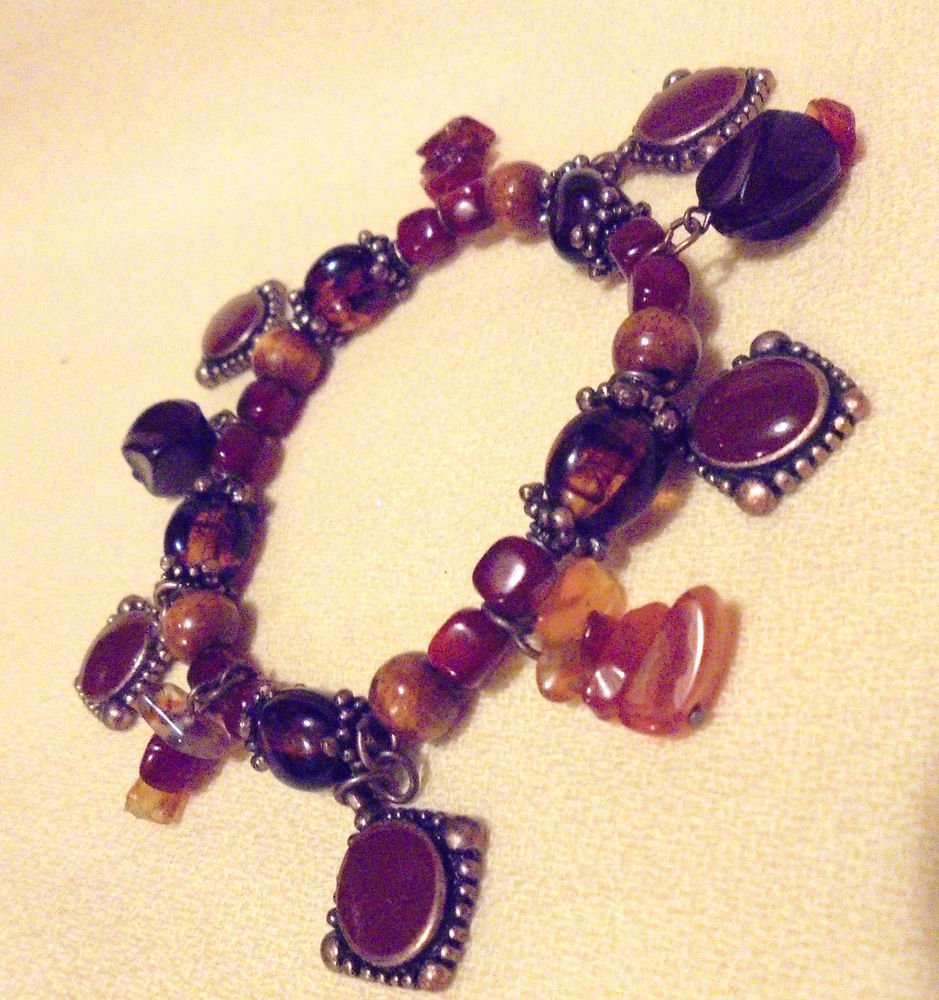 STONE BEAD CHARM BRACELET...BROWN TONES...SO UNIQUE