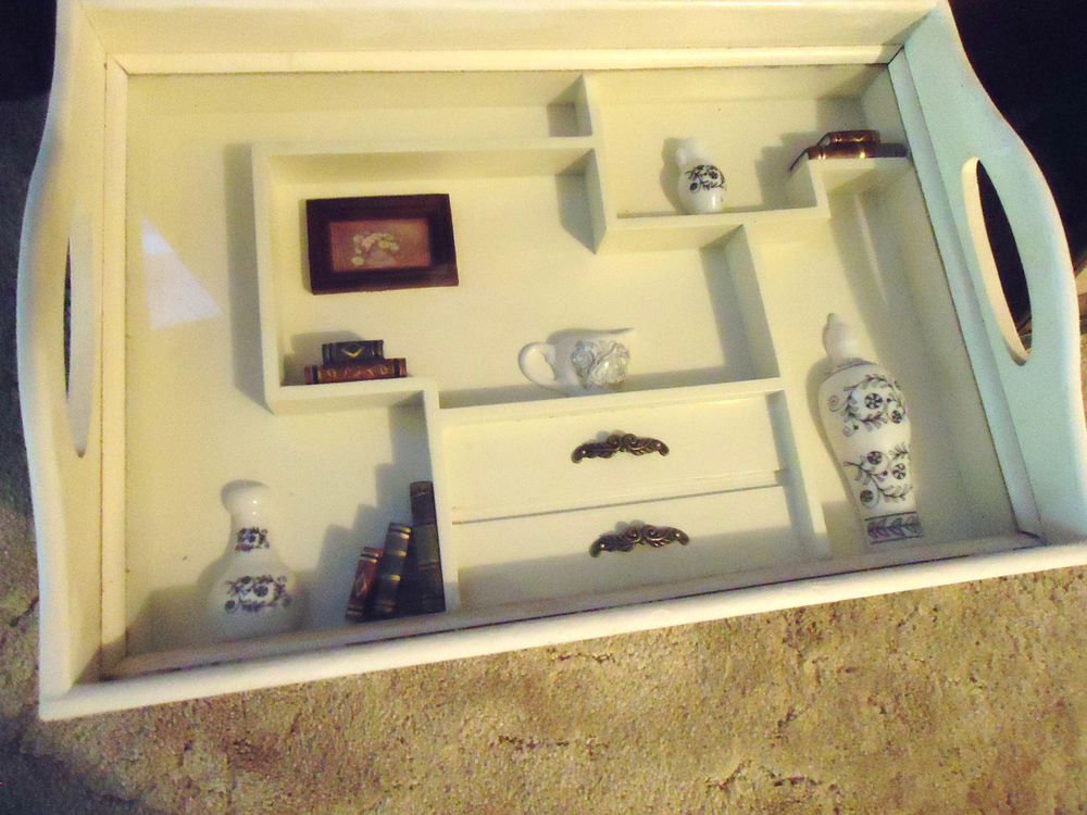 UNIQUE CREAM WHITE WOODEN HANGING WALL SHADOW BOX ....GREAT ACCENT PIECE