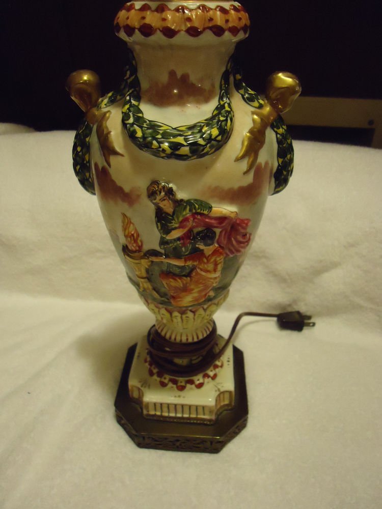 PAIR OF VINTAGE HAND PAINTED CHARACTER GILDED ORIENTAL/ASIAN TABLE LAMPS..23"