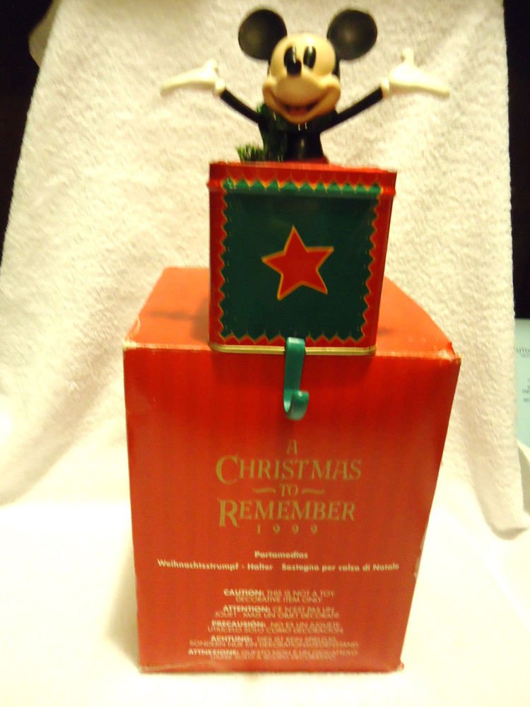 1999 DISNEY MICKEY MOUSE CHRISTMAS STOCKING HOLDER HANGER...JACK IN BOX STYLE