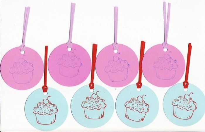 Set of 8 Pink and Blue Cupcake Gift or Hang Tags