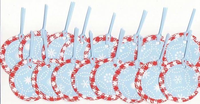 Set of 16 Red Checkered Light Blue Snowflake Gift or Hang Tags