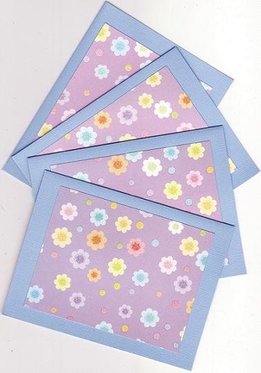 Set of 4 Glitter Flower Cards with Evelopes