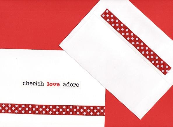 "Cherish Love Adore" Valentines Day Card with Ribbon and Matching Envelope