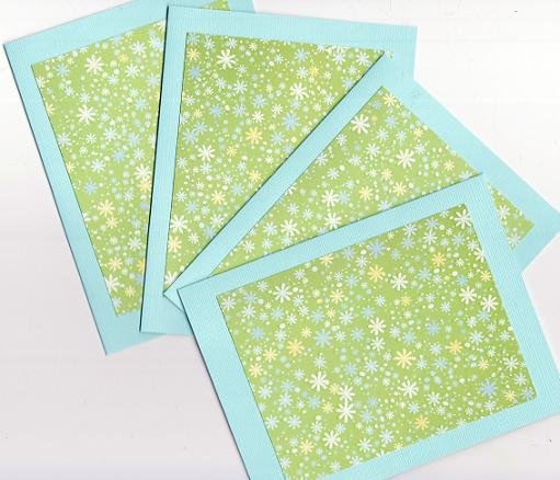 Set of 4 Aqua Green Flower Pixie Glitter Cards with Envelopes