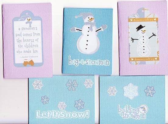 Set of 5 Bulidng-Snowmen Fun Bling Cardstock Cards