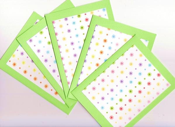 Set of 5 Green Rainbow Glitter Flower and Dots Cards with Envelopes