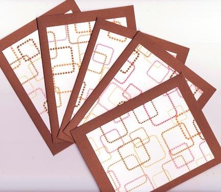 Set of 5 Brown Geo Retro Glitter Squares Cards with Envlopes