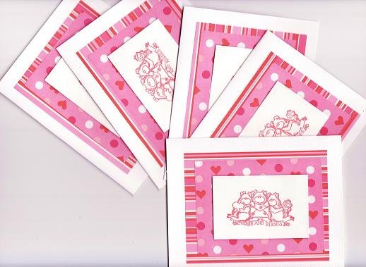 Set of 5 "Hogs and Kisses" Valentines Day Dimensional Cards with Envelopes