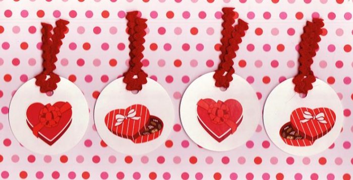 Set of 4 Valentines Day Chocolate Boxes Gift or Hang Tags with Felt String