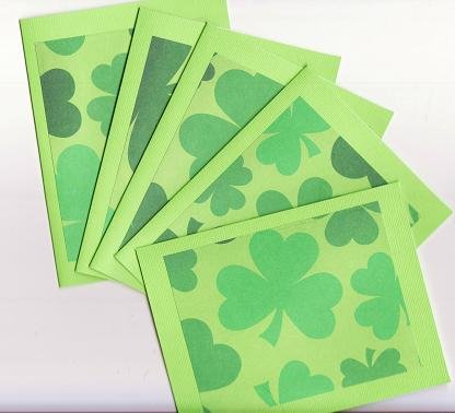 Set of 5 Saint Patrick's Day Green Shamrock Cards with Envelopes