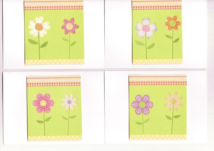 Set of 4 Dimensional Glitter Flower Garden Cards with Envelopes