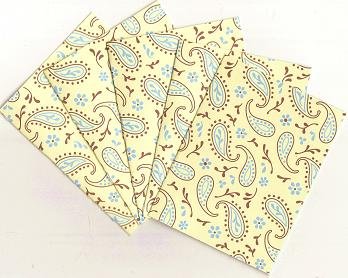 Set of 5 Yellow, Brown, and Blue Paisley Note Cards