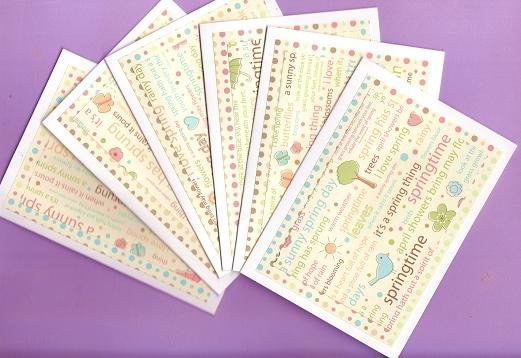 Set of 6 Spring Into Spring Words Cards with Envelopes