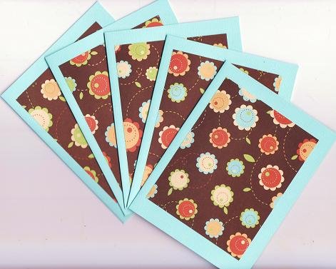 Set of 5 Blue Bohemian Flowers Cards with Envelopes
