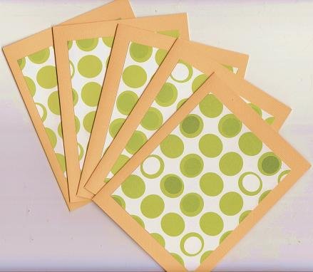 Set of 5 Orange with Green Circle Dots Cards with Envelopes