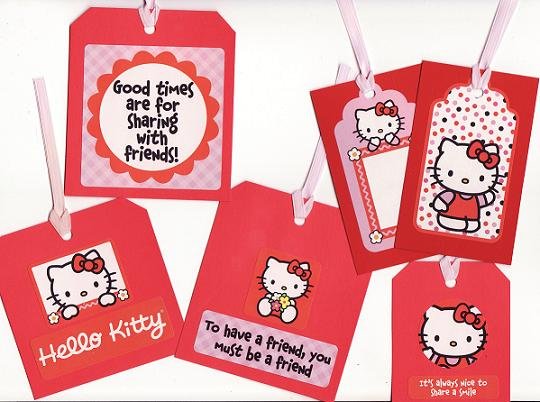 Set of 6 Red Hello Kitty Friendship Gift or Hang Tags