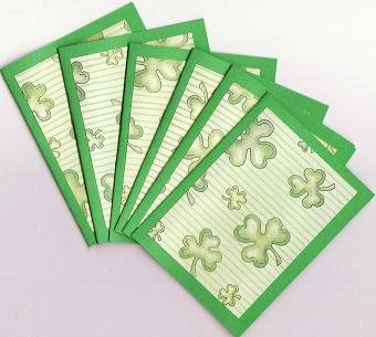 Set of 6 Green Stripes and Shamrocks Saint Patricks Day Note Cards