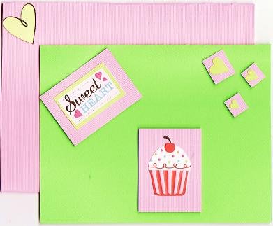 Green and Pink Dimensional Sweetheart Cupcake Card with Matching Envelope