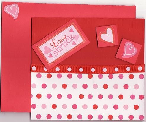 Pink and Red Love Struck Dimensional Glitter Heart Card with Matching Envelope