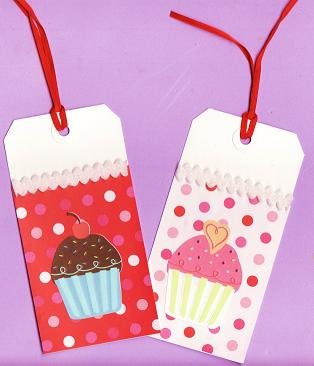 Set of 2 Glitter Cupcake Rectangle Valentines Day Gift or Hang Tags