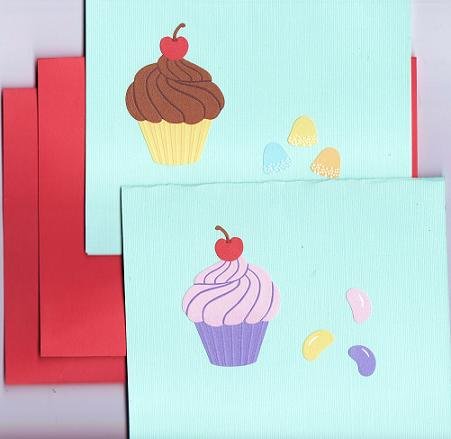 Set of 2 Cupcakes and Candy Cards with Matching Envelopes