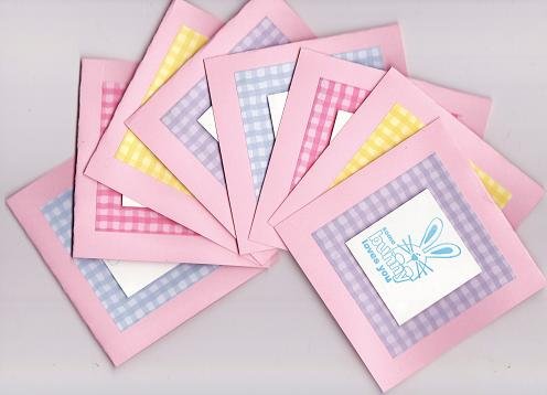 Set of 8 Dimensional "Some Bunny Loves You" Pastel Gingham Easter Note Cards