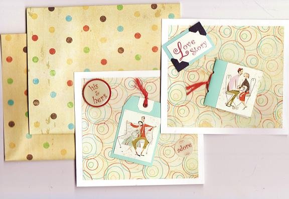 Set of 2 Dimensional French Love Story Cards with Real Tag and Book with Envelopes