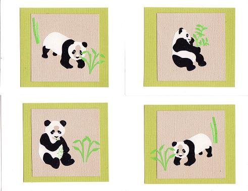 Set of 4 Layered Sparkly Panda with Bamboo Postcards