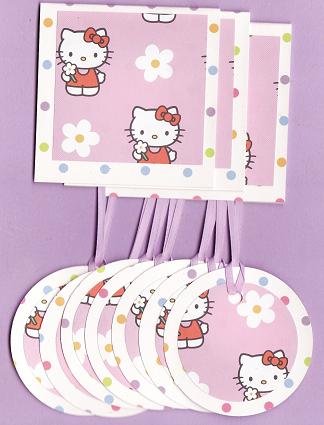 Set of 10 Hello Kitty Polka Dot Pastel Gift Set: 3 Note Cards and 7 Tags