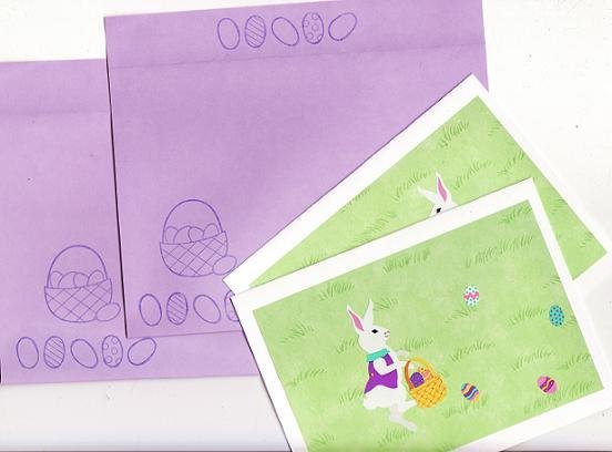 Set of 2 Easter Bunny Hopping For Eggs Cards with Matching Envelopes