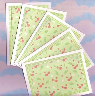 Set of 5 Falling Cherries Glittered Cards with Envelopes