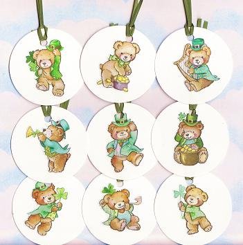Set of 9 Saint Patricks Day Teddy Bear Gift or Hang Tags