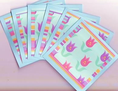 Set of 6 Bright Stripes Tulip Garden Note Cards