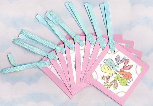 Set of 8 Square Circle of Bunnies Easter Gift or Hang Tags